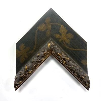 4" Readymade Wood Picture Frame (Brown With Gold Leaves) - Image 1 of 4