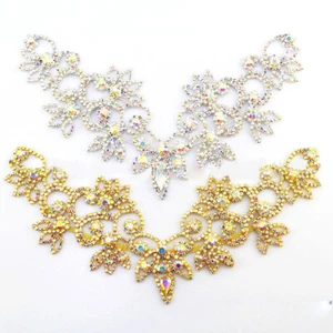 1X Parche de apliques de estrás de cristal para boda novia faja cinturón cuello recorte coser - Imagen 1 de 12