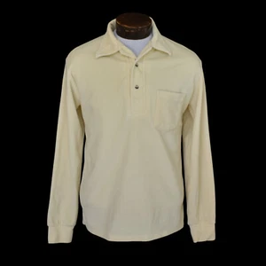 Vintage 70s Cream White Velour Johnny Collar Shirt Size Meium - Picture 1 of 5
