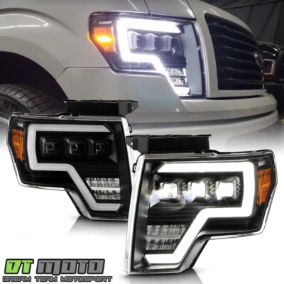 2009-2014 Ford F150 Pickup Black LED Tube w/3 LED Projector Headlights Headlamps - Image 1 of 4