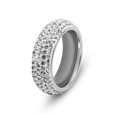 Anello IN Acciaio Inox Strass Zirconi Anello Brillanti Argento Bianco Unisex - Immagine 1 di 4