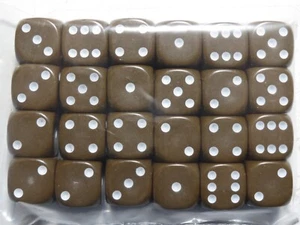 NEW Dice Set of 24 D6 -14 mm Opaque Brown w/White Ink - Picture 1 of 1