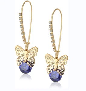 Betsey Johnson CZ Butterfly Dangle Earrings Amethyst Colored CZ Stone Accents - Picture 1 of 6