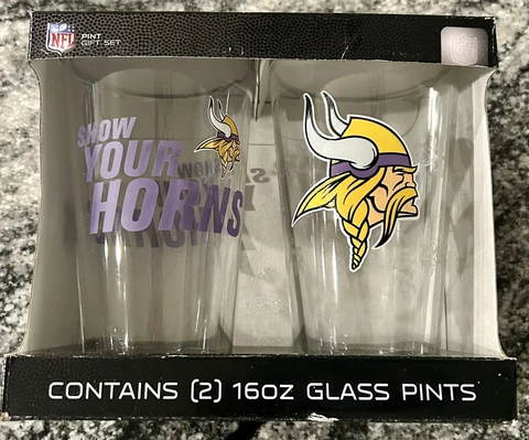 NFL Minnesota Vikings 16oz Glass Pints- New in Box Cover