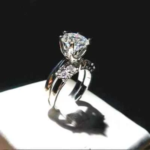 Solid 14k White Gold Moissanite Bridal Set Engagement Ring Round Cut 2.50 Carat - Picture 1 of 9