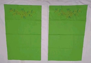 Cannon Monticello Pillowcases Lime Green Hand Embroided Set 2 Standard Vintage - Picture 1 of 16