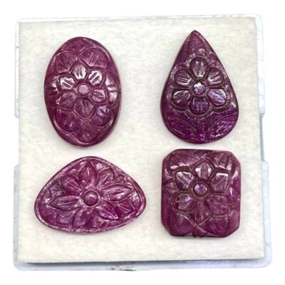 Lote de 4 peças de pedras preciosas exclusivas esculpidas em rubi natural não aquecido mogol raro 46,60 cts - Imagem 1 de 4