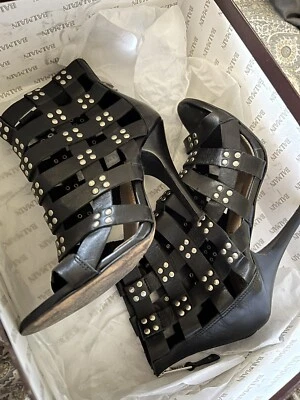 ¡¡LO ÚLTIMO!! Botines Balmain Cuero Negro Tacón Jaula Tachonado Talla 5 FR 36 En Caja AUTÉNTICOS Foto 1 de 4