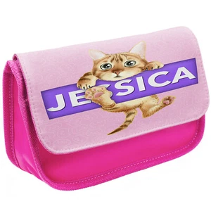 Personalised Cat Pencil Case Girls Pink School Stationary Bag Cute Kitten KS241 - Picture 1 of 5