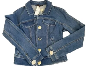 NWT $130 WHITE HOUSE BLACK MARKET 4 SMALL DENIM JEAN JACKET GOLD BUTTONS STRETCH - Picture 1 of 8