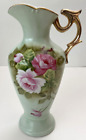 LEFTON Heritage Green Hand Painted #4072 Vase Pitcher Handle with Gold Accents