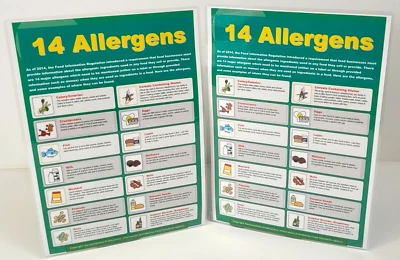 Safer Food Better Business SFBB 14 Food Allergens Sign Poster Laminated x 2
