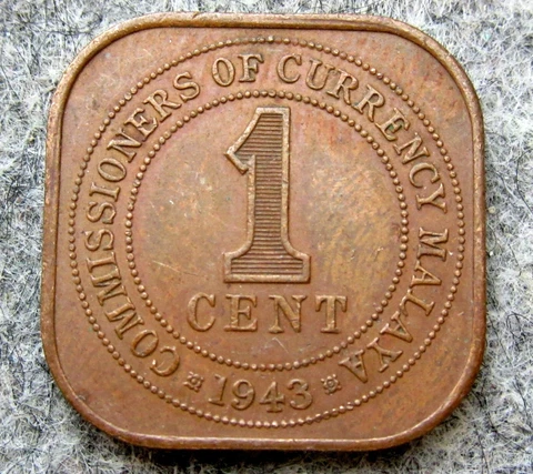 MALAYA - MALAYSIA GEORGE VI 1943 1 CENT, SQUARE SHAPE Cover