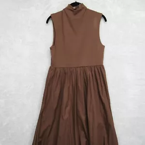 J Crew Fitted Knit Mockneck Dress With Poplin Skirt Women’s Size M Brown - Picture 1 of 16
