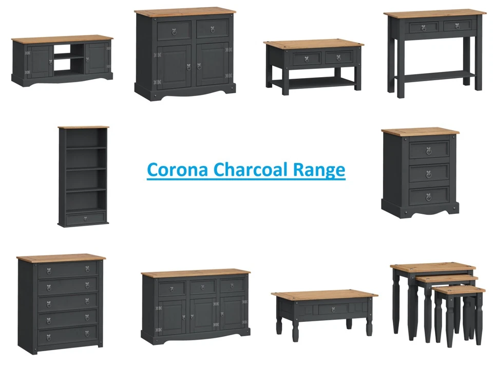 Corona Solid Pine Furniture Charcoal Wax TV Sideboard Coffee Table Chest Nest - Image 1 of 1