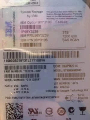 Brand new IBM 98Y3239 3TB SAS 6.0 Gbps 7200 RPM Hard Drive - Image 1 of 2