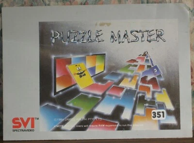 Spectravideo SVI318 / SVI328 #351 MSX Cassette Instruction Insert Puzzle Master - Image 1 of 3