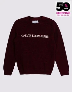 Calvin Klein Jeans Kinder Pullover Größe 10Y Rot Logo Intarsien Rundhalsausschnitt - Bild 1 von 4