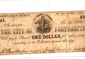 $1  (CITY OF PORTSMOUTH) 1800'S (NEW HAMPSHIRE) RARE!!! $1 "CITY OF PORTSMOUTH" - Picture 1 of 3