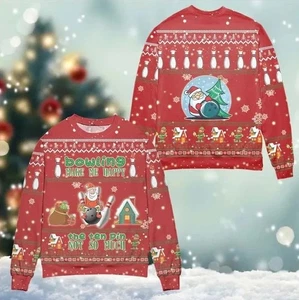 Bowling Makes Me Happy Ugly Christmas Sweater - Picture 1 of 4