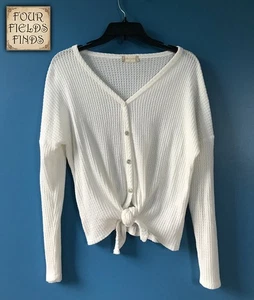 Altar'd State Women's Sweater Size Small Off White Waffle Knit Tie Waist Cropped - Picture 1 of 13