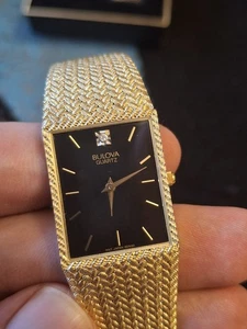 Bulova N7 Vintage 1987 92N43 NEW OLD STOCK Black Dial Gold Mesh Watch WORKS - Picture 1 of 18
