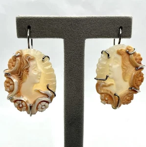 925 Silber Ohrringe mit Kameen Karneol 35x28mm "Roter Kopf" geschliffen - Bild 1 von 8