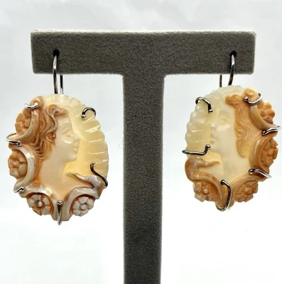 Orecchini in Argento 925 con Cammei Corniola 35x28mm “Testa Rossa” Sfioccati - Immagine 1 di 4