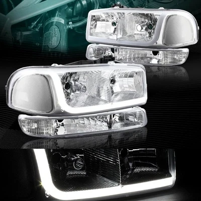FAROS LED DRL CROMADOS + PARACHOQUES REFLECTOR TRANSPARENTE AJUSTE 00-06 GMC YUKON XL1500/2500 Foto 1 de 4