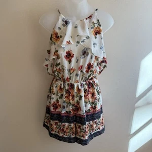 Blue Rain Boho Sleeveless White Floral Women’s Romper Playsuit S - Picture 1 of 6