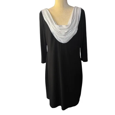 Calvin Klein Women's Black Dress with Sequined White Cowl Neckline Size 14 - Image 1 of 4