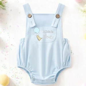 Personalised Pooh Bear Blue Birthday Dungarees - Picture 1 of 3