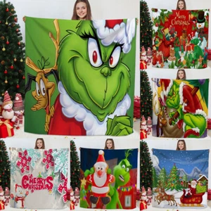 Grinch's Pattern Flannel Blanket Bed Sofa Throw Warm Plush Rug Christmas Bedding - Picture 1 of 20