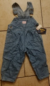 OshKosh Bgosh Toddler Girl 4T VESTBAK Bib Overalls Denim Jeans Snap Legs Vintage - Picture 1 of 10