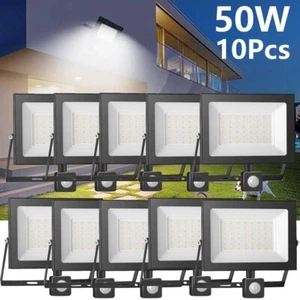 10Pcs LED Flood Light PIR Motion Sensor Outdoor Security Garden Lamp 50W IP65 - Picture 1 of 7