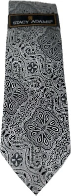 Stacy Adams Men's Tie Charcoal Gray Silver Floral Hand Made 100% Silk 3.75" Wide - Imagem 1 de 4