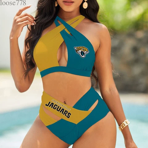 Jacksonville Jaguars Women's Sexy Bikini High Waist Swimsuit Beach Swimwear 2PCS Cover