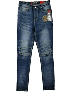 Panyc Boys Jeans Size 14 New Motto Blue Stretch Flex Skinny Fit Durable dark - Picture 1 of 9