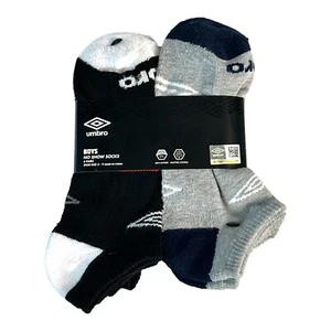 Umbro - Boys No Show Socks (6 Pairs) - White-Black-Gray-Blue - Shoe Size 3-9 - Picture 1 of 6