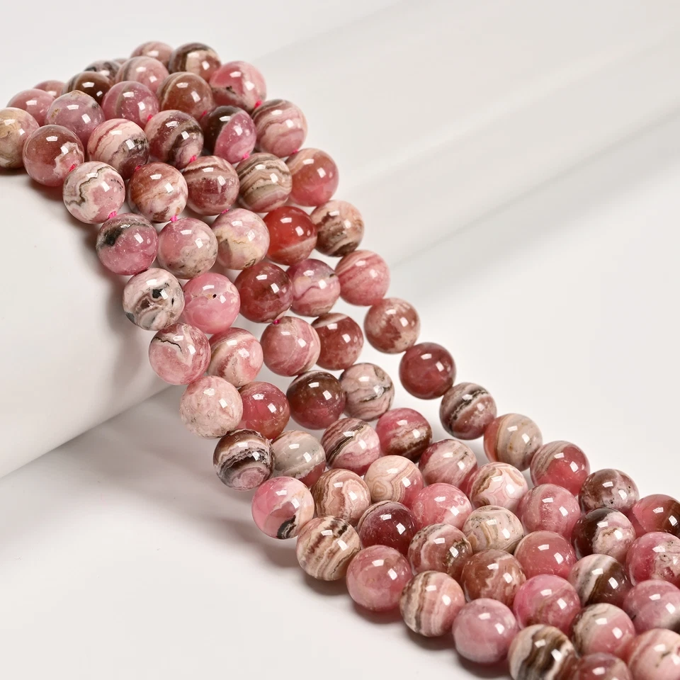 Natural Grade A Rhodochrosite Smooth Round Beads Size 6mm 8mm 10mm 15'' Strand - Image 1 of 4