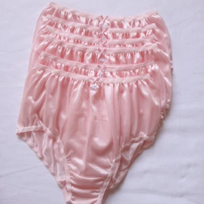 6 Orange-Pink Underwear Woman Nylon Panties Silky Soft Briefs High Waist30"-36"L - Image 1 of 4