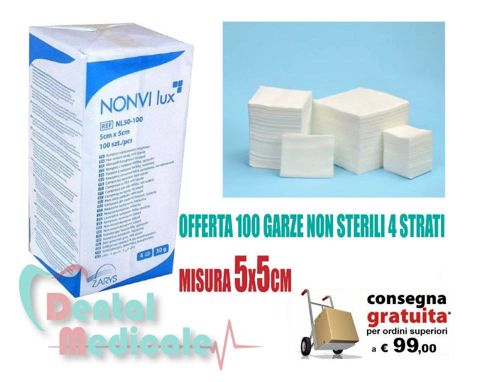 GARZE IN TNT NON STERILI COMPRESSE, MISURA 5x5 GARZA,PER DENTISTA,MEDICO
