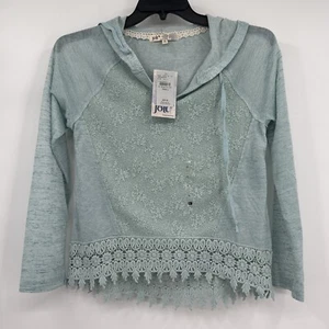 Jolt Hooded Top Women's Sz Small Turquoise Lace Crochet Boho Hippie Peasant NWT - Picture 1 of 9