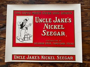Onkel Jake's Nickel Seegar, original innere Zigarrenbox Etikett, Mann Raucher und Katze. - Bild 1 von 2