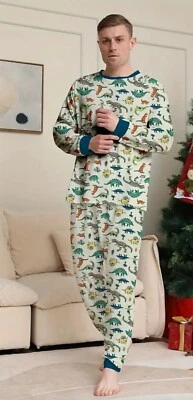 New Men's Dinosaur Pajama Set Size Small to XX Large Long Sleeve & Long Pants - Image 1 of 4