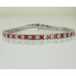 White Gold Finish Created Diamond Orange citrinin Princess Cut Tennis Bracelet - Picture 1 of 7