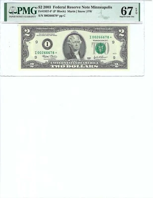 2003 $2 FRN FR1937-I* PMG 67 EPQ, Minneapolis * Note S/N I00266678*!!! - Image 1 of 2