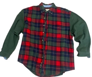 Vtg 90s Eddie Bauer Wool Flannel Shirt Plaid Jacket Large Colorblock Small Thick - Picture 1 of 4