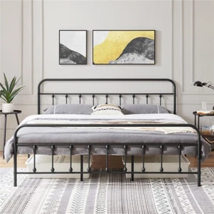 Twin/Full/Queen Metal Bed Frame Classic Iron Platform Bed w/Headboard Footboard - Picture 1 of 39