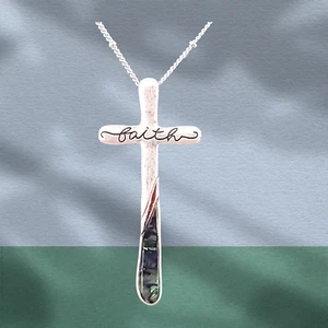 Glaube Abalone Kreuz Anhänger Halskette Set Weiß Silber Farbe - Bild 1 von 24